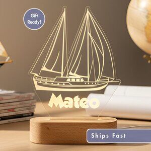 Sailboat LED Night Light | Personalized Boat Gift for Kids, Teens & Dads